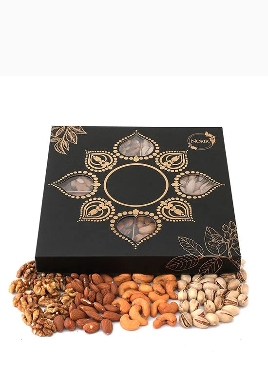 Norir Premium Gift Box (Black) | Customizable Corporate & Occasion Gifts | Cashews, Almonds, Pistachios & Walnuts | 1kg – Perfect for Celebrations & Special Occasions