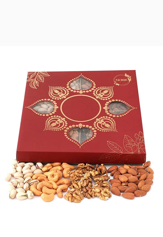 Norir Premium Gift Box  (Red) | Customizable Corporate & Occasion Gifts | Cashews, Almonds, Pistachios & Walnuts | 1kg – Perfect for Celebrations & Special Occasions